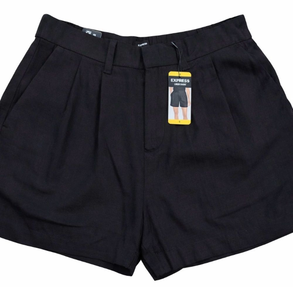 Express Black Pleated High-Waist Shorts size 8 - Picture 2 of 2